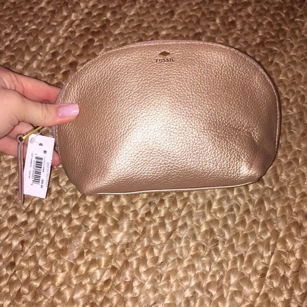 Fossil Rose Gold Leather Cosmetic Pouch Brand New